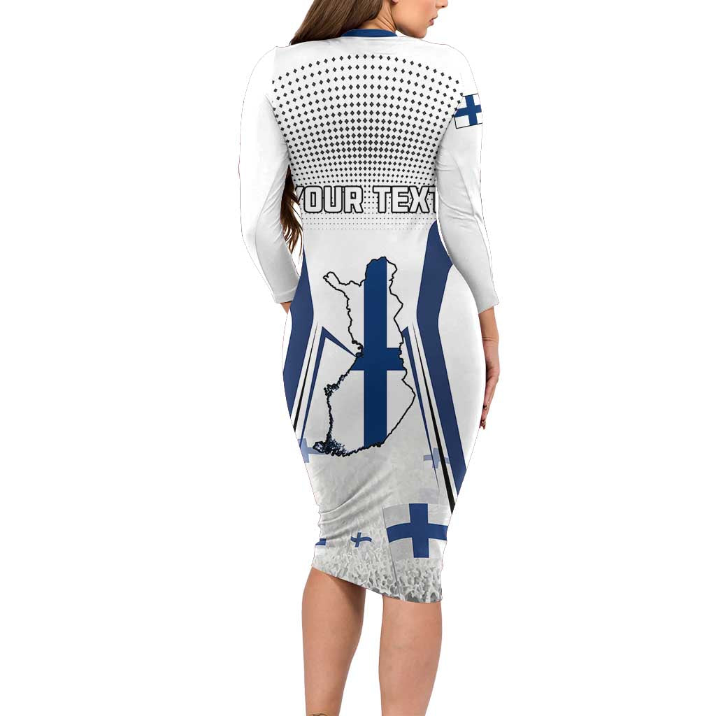 Personalised Finland Independence Day Long Sleeve Bodycon Dress Suomi Coat Of Arms Special Version LT01