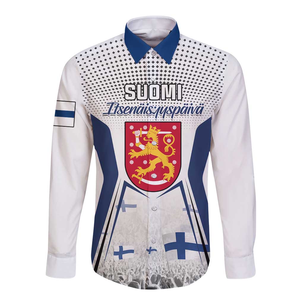 Personalised Finland Independence Day Long Sleeve Button Shirt Suomi Coat Of Arms Special Version LT01