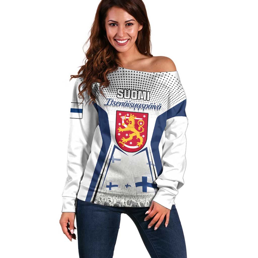 Personalised Finland Independence Day Off Shoulder Sweater Suomi Coat Of Arms Special Version LT01
