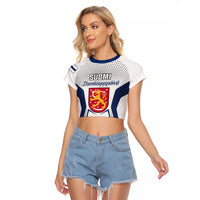 Personalised Finland Independence Day Raglan Cropped T Shirt Suomi Coat Of Arms Special Version LT01