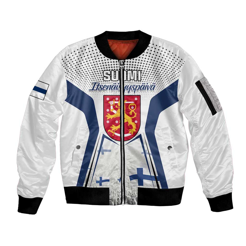 Personalised Finland Independence Day Sleeve Zip Bomber Jacket Suomi Coat Of Arms Special Version LT01