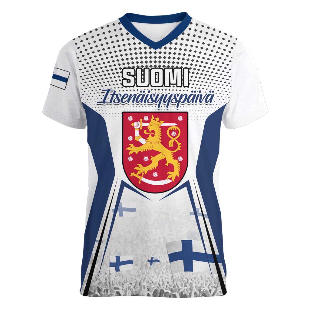 Personalised Finland Independence Day Women V Neck T Shirt Suomi Coat Of Arms Special Version LT01
