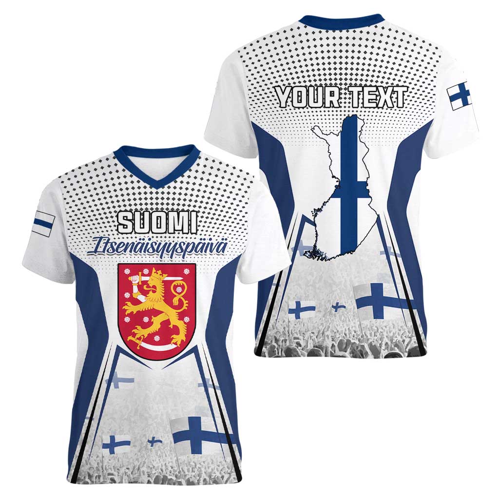 Personalised Finland Independence Day Women V Neck T Shirt Suomi Coat Of Arms Special Version LT01