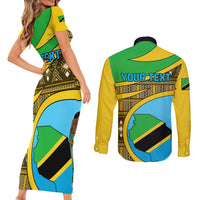 Personalised Tanzania Independence Day Couples Matching Short Sleeve Bodycon Dress and Long Sleeve Button Shirt Tanzanian Coat Of Arms African Pattern - Wonder Print Shop