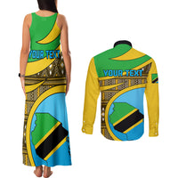 Personalised Tanzania Independence Day Couples Matching Tank Maxi Dress and Long Sleeve Button Shirt Tanzanian Coat Of Arms African Pattern - Wonder Print Shop