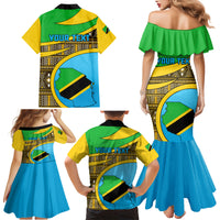 Personalised Tanzania Independence Day Family Matching Mermaid Dress and Hawaiian Shirt Tanzanian Coat Of Arms African Pattern - Wonder Print Shop
