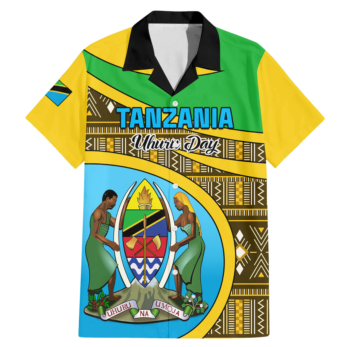 Personalised Tanzania Independence Day Family Matching Mermaid Dress and Hawaiian Shirt Tanzanian Coat Of Arms African Pattern - Wonder Print Shop