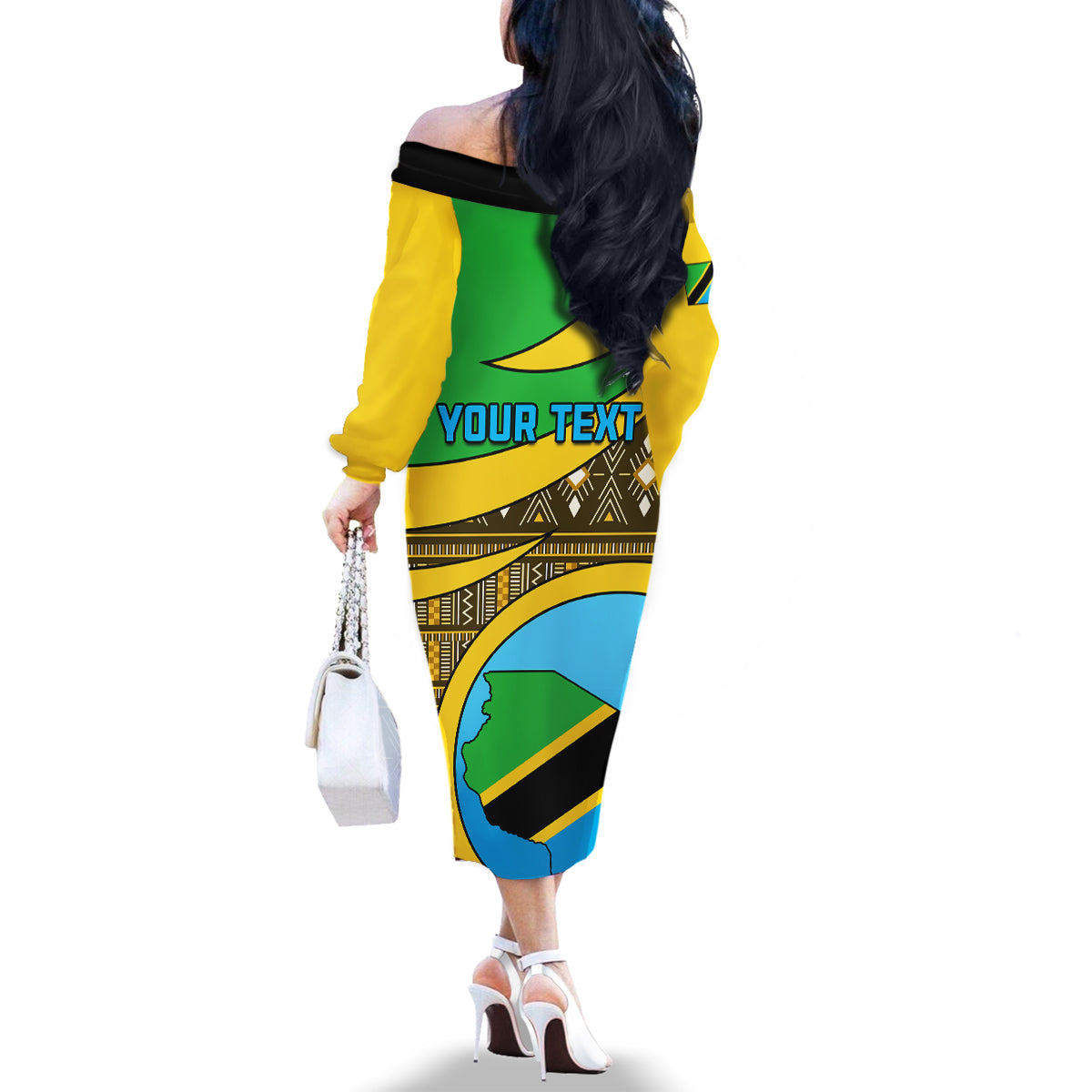 Personalised Tanzania Independence Day Family Matching Off Shoulder Long Sleeve Dress and Hawaiian Shirt Tanzanian Coat Of Arms African Pattern - Wonder Print Shop