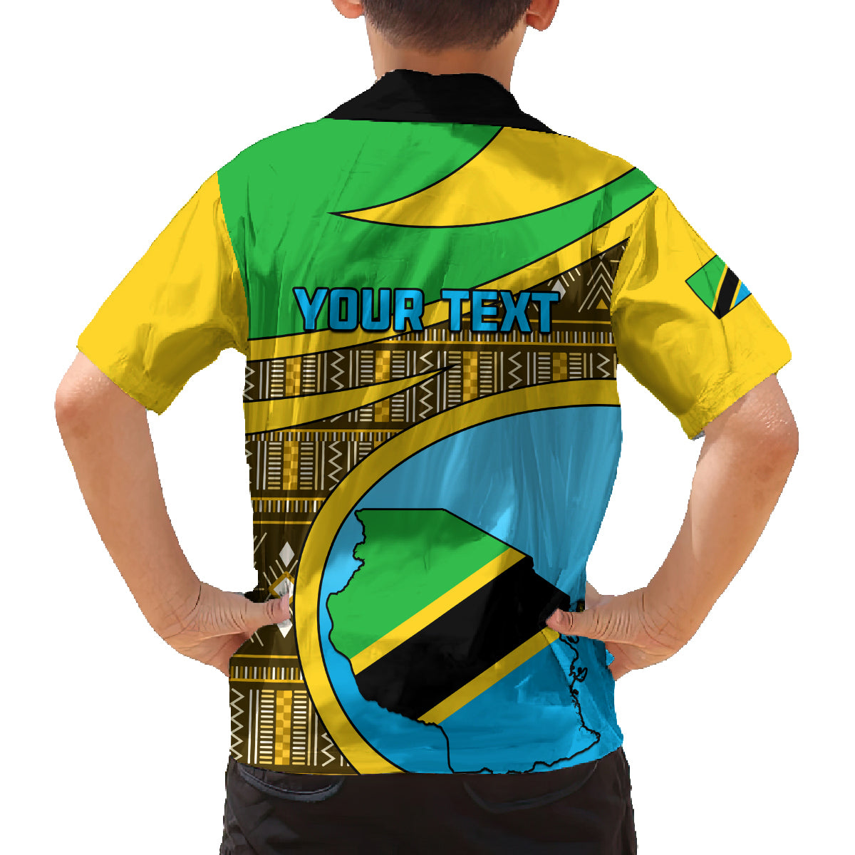 Personalised Tanzania Independence Day Family Matching Off Shoulder Short Dress and Hawaiian Shirt Tanzanian Coat Of Arms African Pattern - Wonder Print Shop