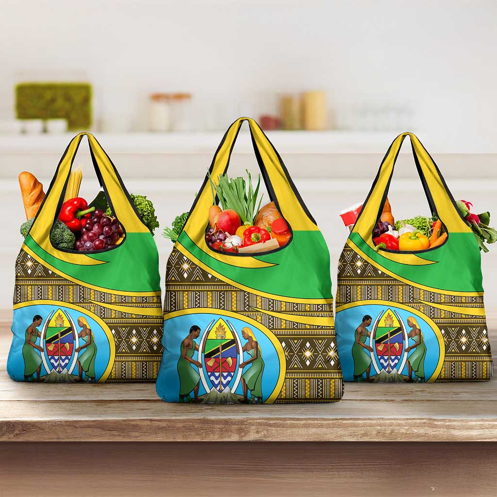 Personalised Tanzania Independence Day Grocery Bag Tanzanian Coat Of Arms African Pattern