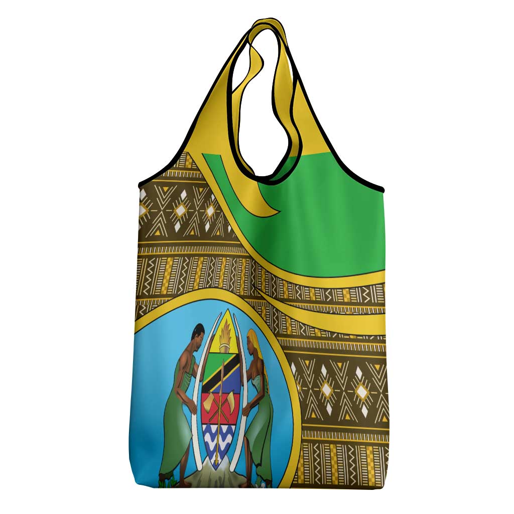 Personalised Tanzania Independence Day Grocery Bag Tanzanian Coat Of Arms African Pattern