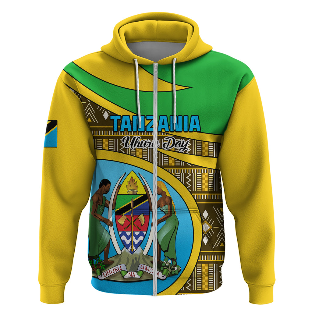 Personalised Tanzania Independence Day Hoodie Tanzanian Coat Of Arms African Pattern - Wonder Print Shop