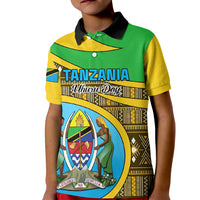 Personalised Tanzania Independence Day Kid Polo Shirt Tanzanian Coat Of Arms African Pattern - Wonder Print Shop