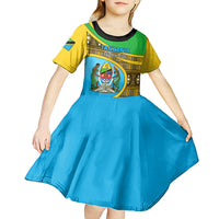 Personalised Tanzania Independence Day Kid Short Sleeve Dress Tanzanian Coat Of Arms African Pattern - Wonder Print Shop
