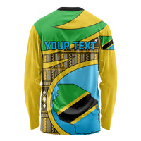 Personalised Tanzania Independence Day Long Sleeve Shirt Tanzanian Coat Of Arms African Pattern - Wonder Print Shop