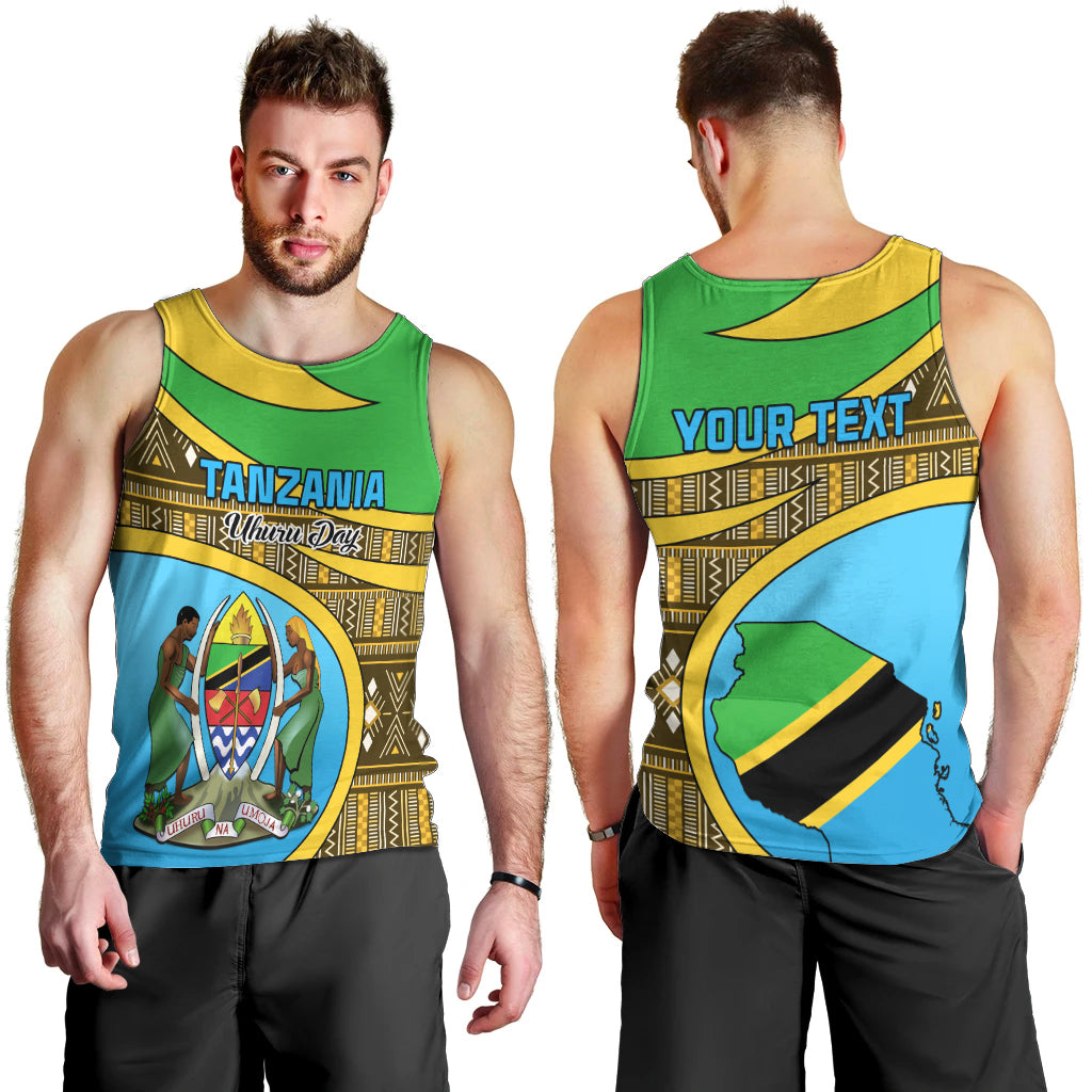 Personalised Tanzania Independence Day Men Tank Top Tanzanian Coat Of Arms African Pattern - Wonder Print Shop