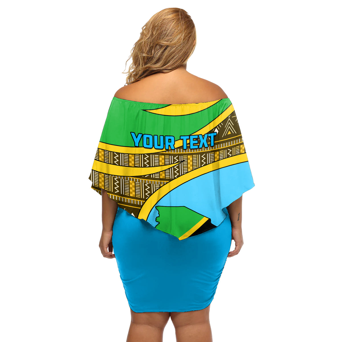 Personalised Tanzania Independence Day Off Shoulder Short Dress Tanzanian Coat Of Arms African Pattern - Wonder Print Shop