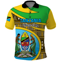 Personalised Tanzania Independence Day Polo Shirt Tanzanian Coat Of Arms African Pattern - Wonder Print Shop