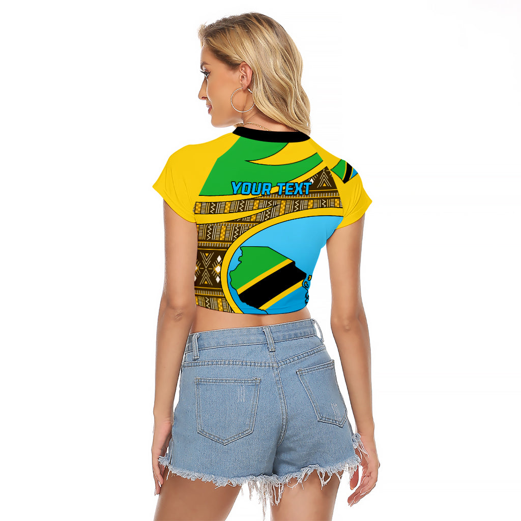 Personalised Tanzania Independence Day Raglan Cropped T Shirt Tanzanian Coat Of Arms African Pattern - Wonder Print Shop