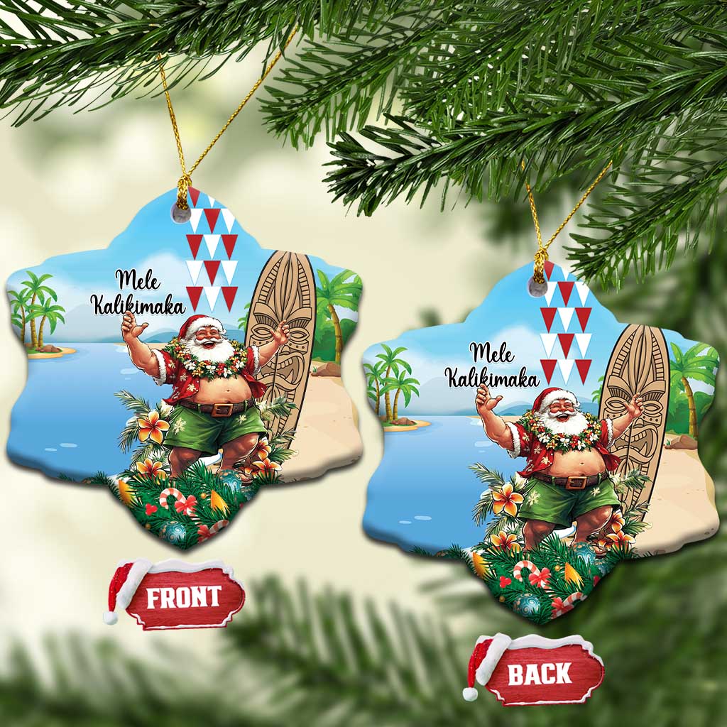 Hawaii Christmas Santa Claus Ceramic Ornament Mele Kalikimaka Tropical Beach - Wonder Print Shop