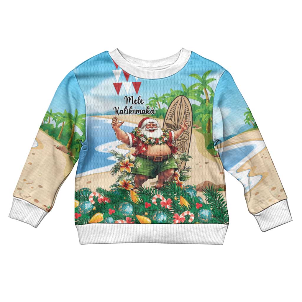 Hawaii Christmas Santa Claus Kid Ugly Christmas Sweater Mele Kalikimaka Tropical Beach - Wonder Print Shop