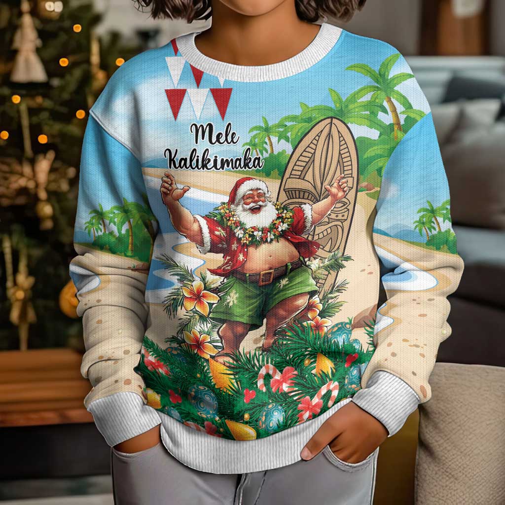 Hawaii Christmas Santa Claus Kid Ugly Christmas Sweater Mele Kalikimaka Tropical Beach - Wonder Print Shop