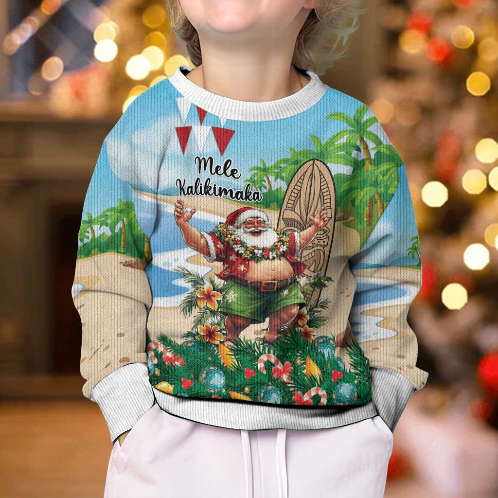 Hawaii Christmas Santa Claus Kid Ugly Christmas Sweater Mele Kalikimaka Tropical Beach - Wonder Print Shop