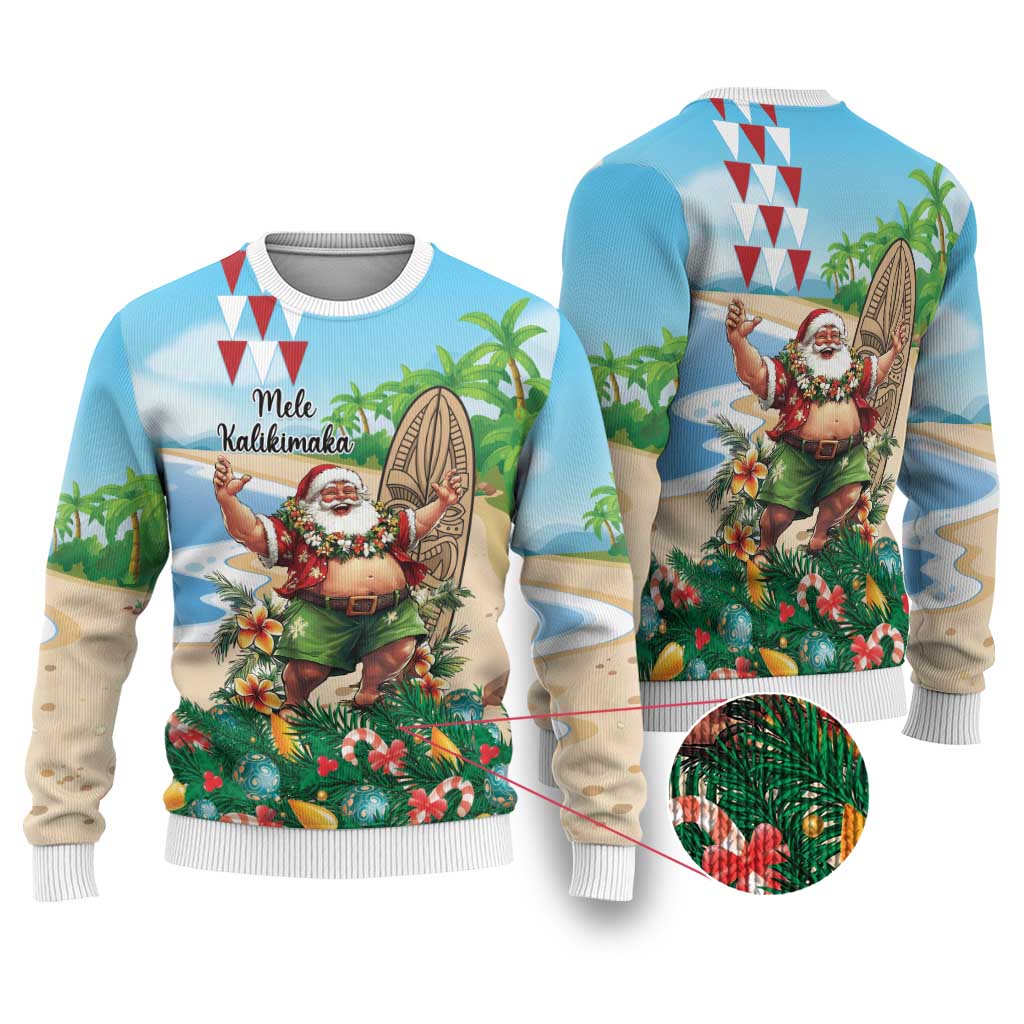 Hawaii Christmas Santa Claus Ugly Christmas Sweater Mele Kalikimaka Tropical Beach - Wonder Print Shop