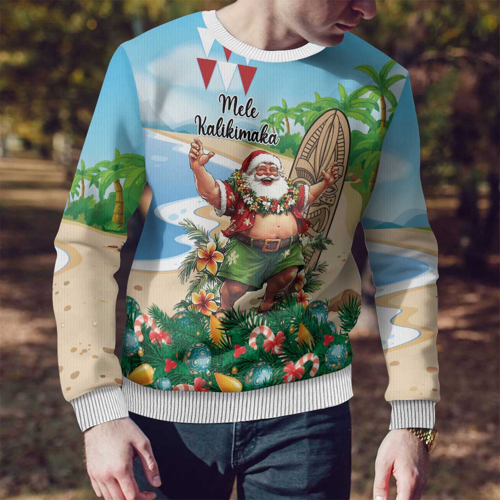 Hawaii Christmas Santa Claus Ugly Christmas Sweater Mele Kalikimaka Tropical Beach - Wonder Print Shop