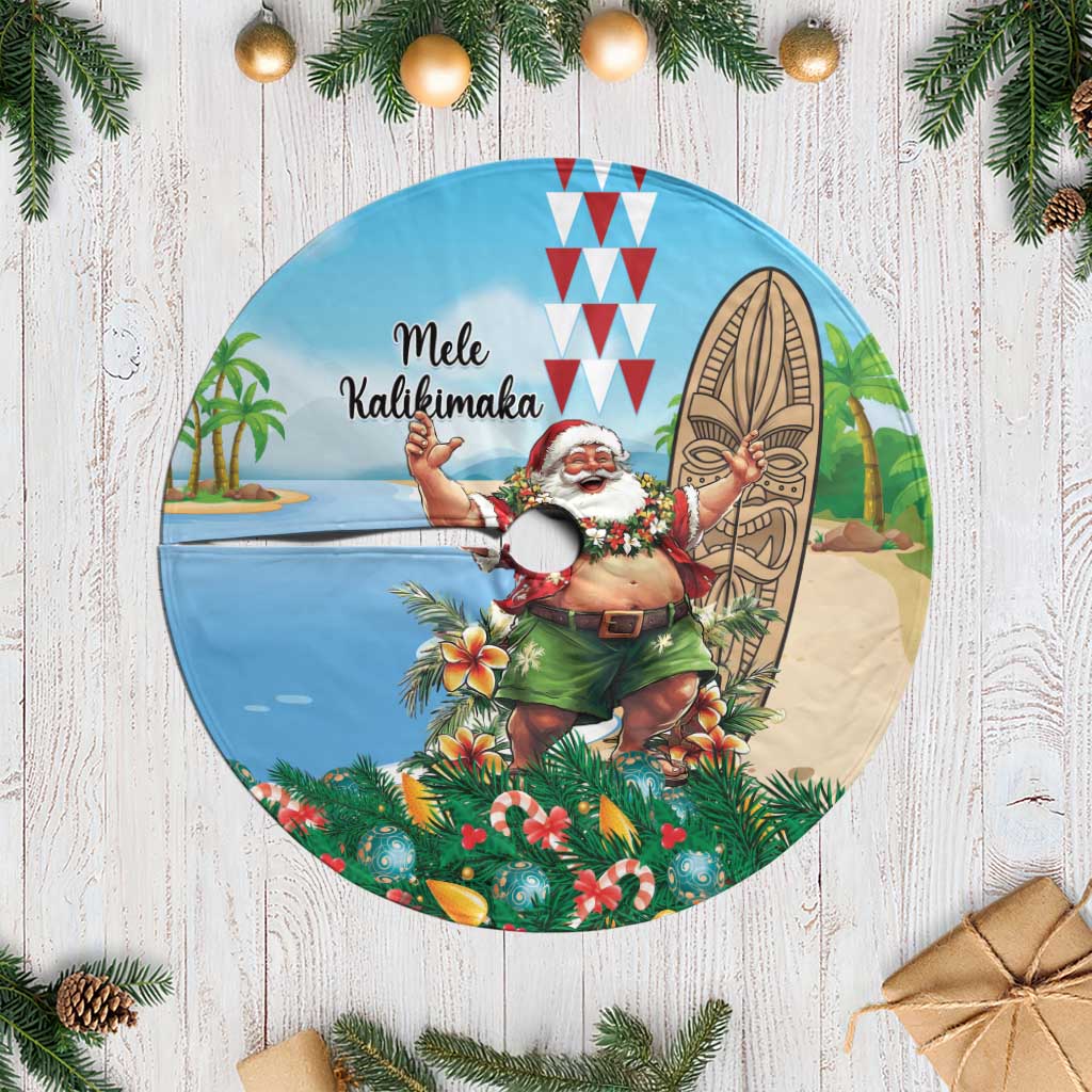 Hawaii Christmas Santa Claus Tree Skirt Mele Kalikimaka Tropical Beach - Wonder Print Shop