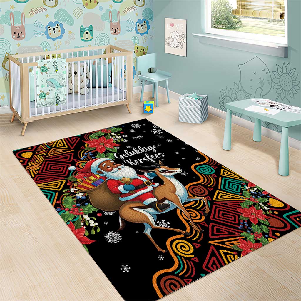 South Africa Christmas Area Rug Black Santa Claus Riding Springbok - Wonder Print Shop