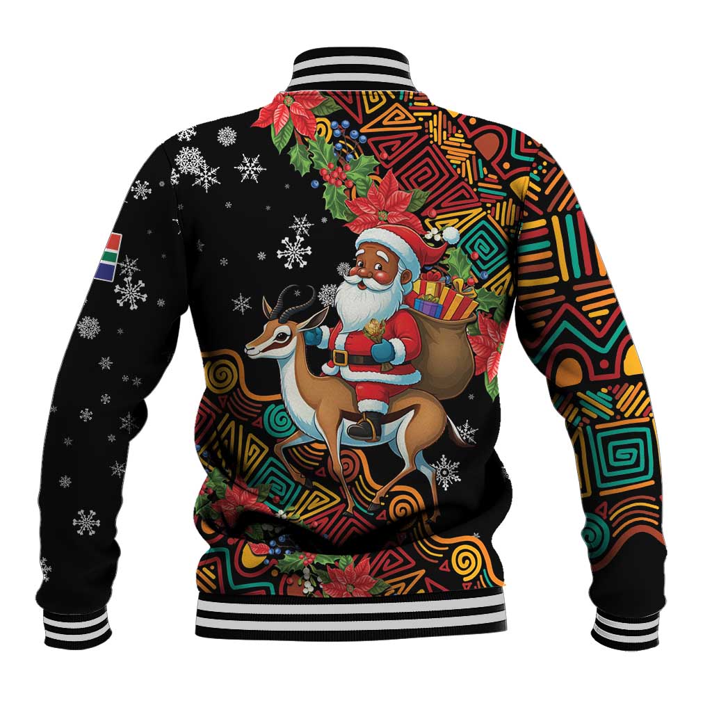 South Africa Christmas Baseball Jacket Black Santa Claus Riding Springbok - Wonder Print Shop
