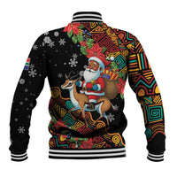 South Africa Christmas Baseball Jacket Black Santa Claus Riding Springbok - Wonder Print Shop