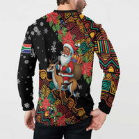 South Africa Christmas Button Sweatshirt Black Santa Claus Riding Springbok - Wonder Print Shop