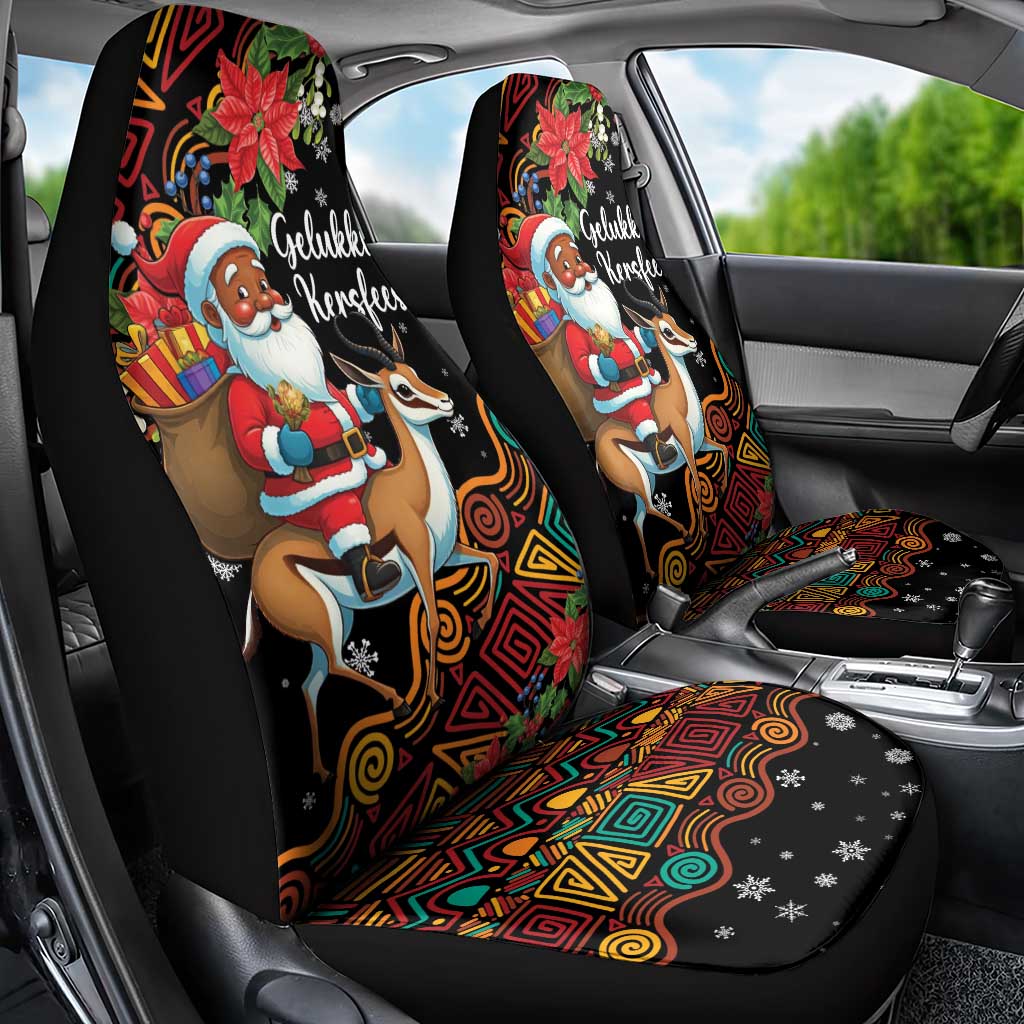 South Africa Christmas Car Seat Cover Black Santa Claus Riding Springbok - Wonder Print Shop