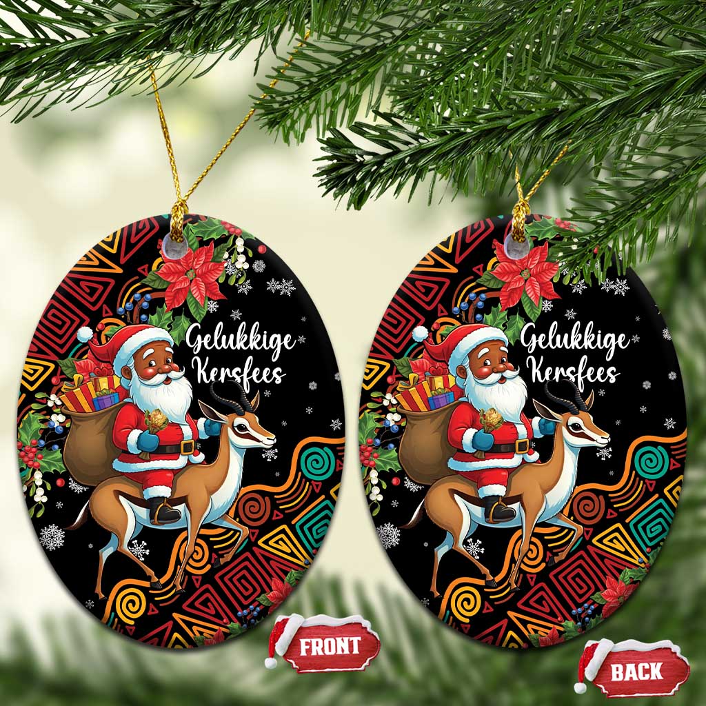 South Africa Christmas Ceramic Ornament Black Santa Claus Riding Springbok - Wonder Print Shop
