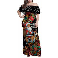 South Africa Christmas Family Matching Off Shoulder Maxi Dress and Hawaiian Shirt Black Santa Claus Riding Springbok - Wonder Print Shop