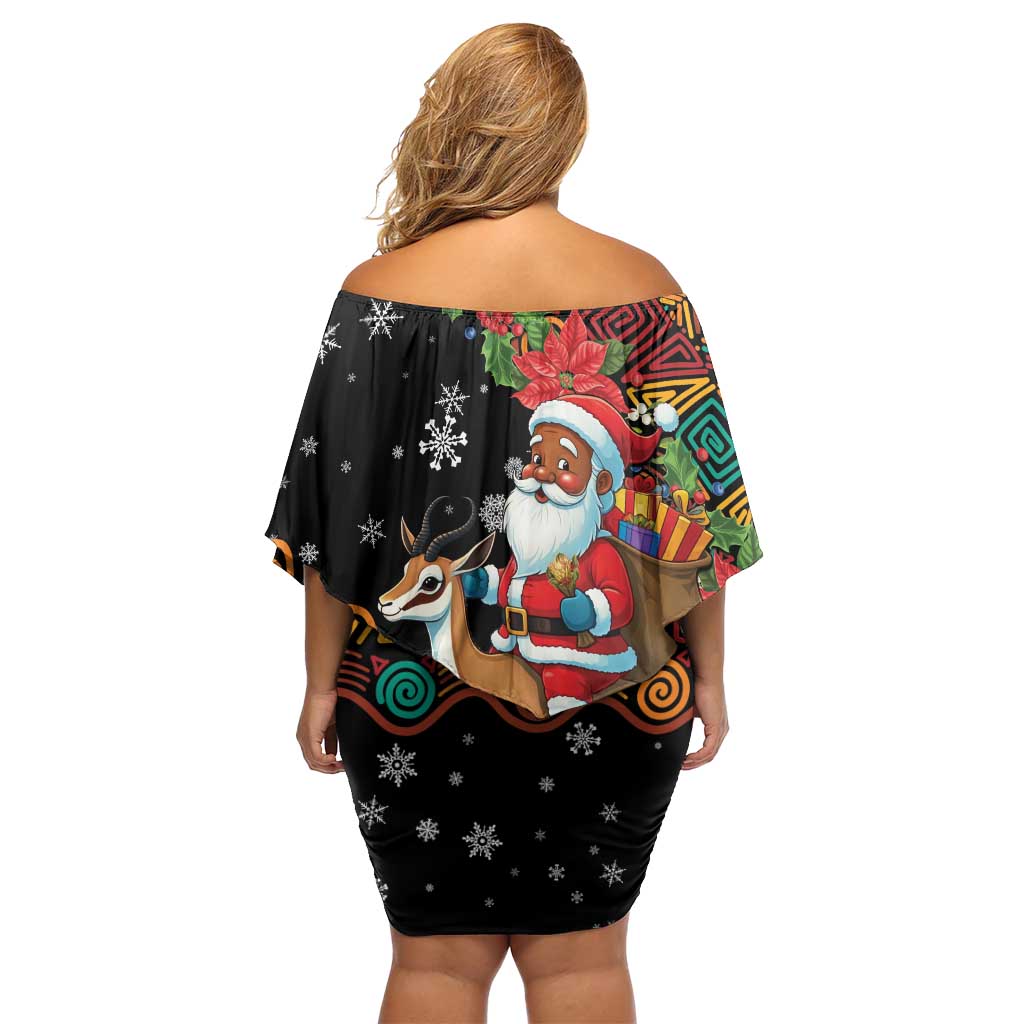 South Africa Christmas Family Matching Off Shoulder Short Dress and Hawaiian Shirt Black Santa Claus Riding Springbok - Wonder Print Shop