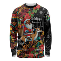 South Africa Christmas Long Sleeve Shirt Black Santa Claus Riding Springbok - Wonder Print Shop