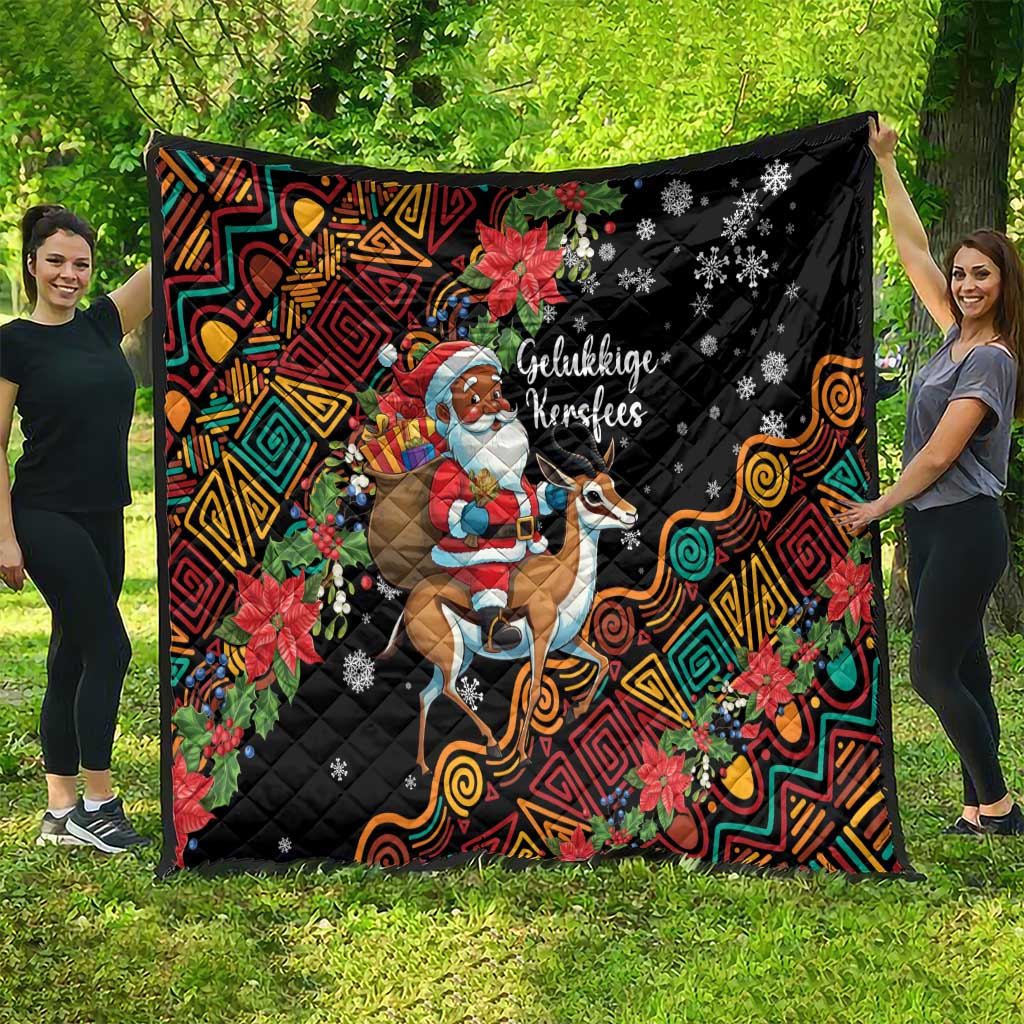 South Africa Christmas Quilt Black Santa Claus Riding Springbok - Wonder Print Shop