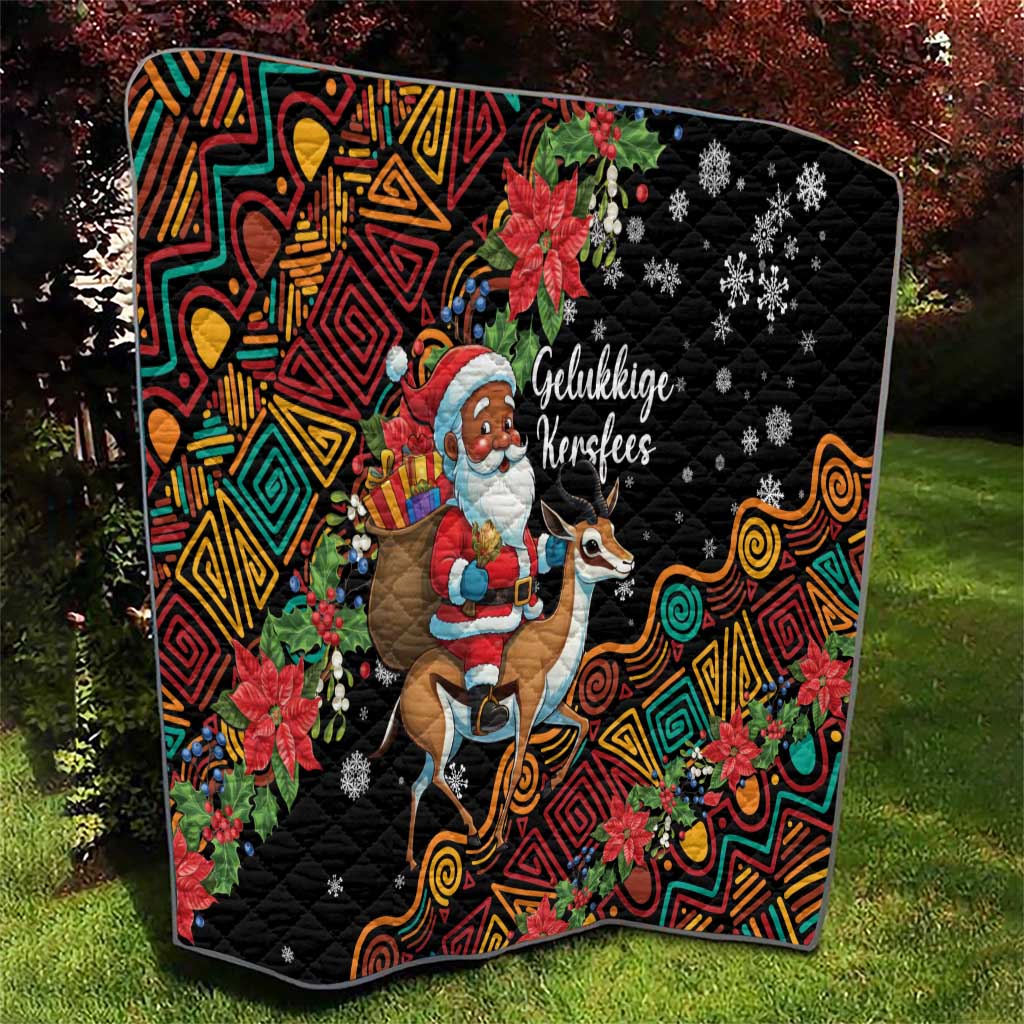 South Africa Christmas Quilt Black Santa Claus Riding Springbok - Wonder Print Shop