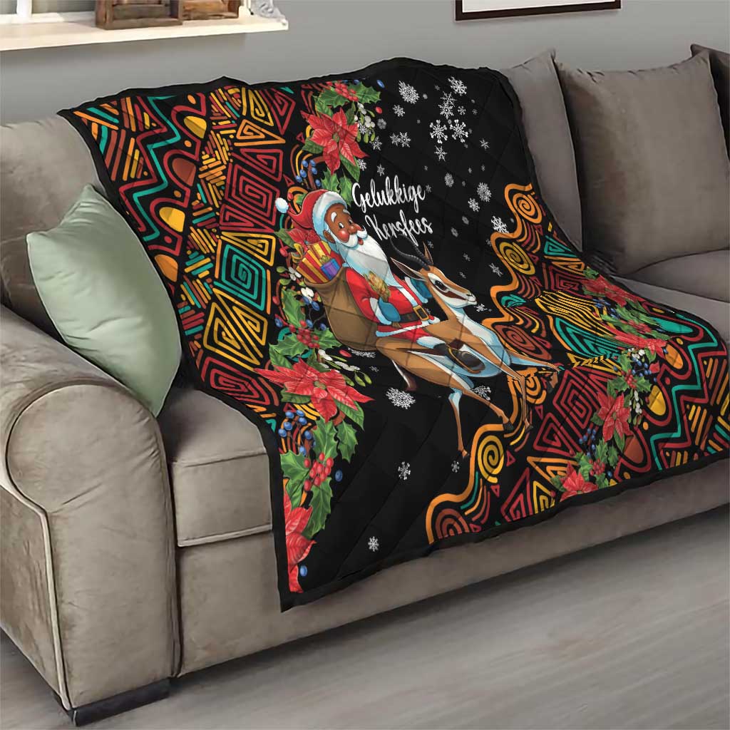 South Africa Christmas Quilt Black Santa Claus Riding Springbok - Wonder Print Shop