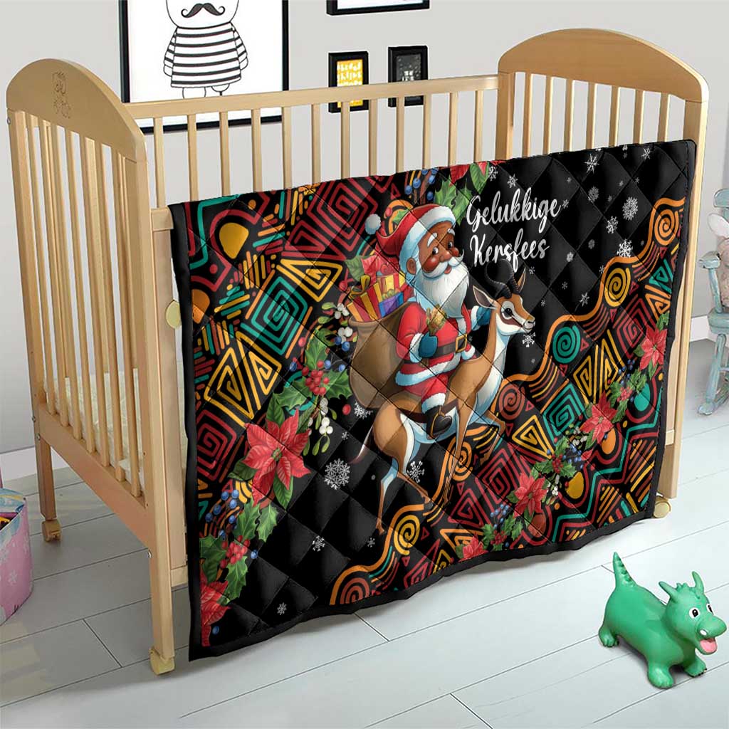 South Africa Christmas Quilt Black Santa Claus Riding Springbok - Wonder Print Shop