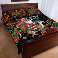 South Africa Christmas Quilt Bed Set Black Santa Claus Riding Springbok - Wonder Print Shop