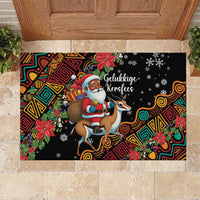 South Africa Christmas Rubber Doormat Black Santa Claus Riding Springbok - Wonder Print Shop