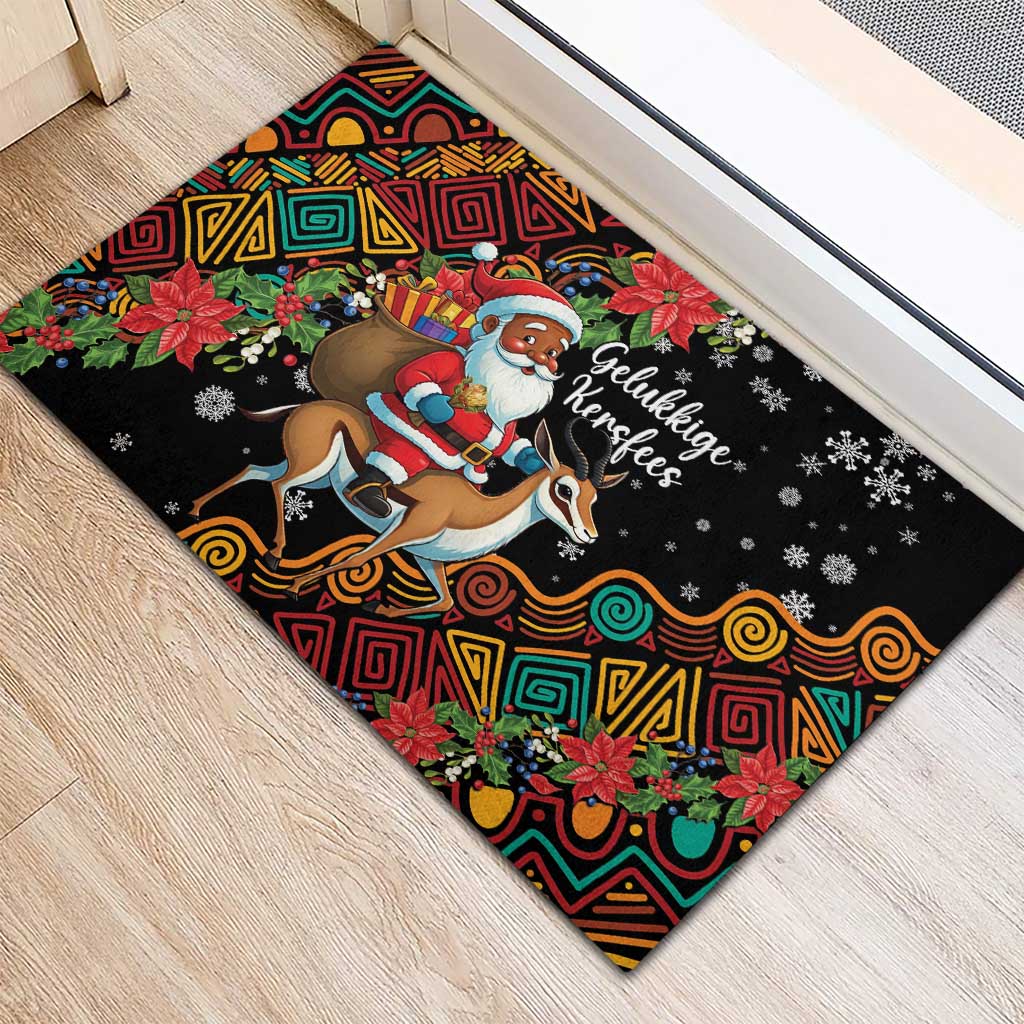 South Africa Christmas Rubber Doormat Black Santa Claus Riding Springbok - Wonder Print Shop