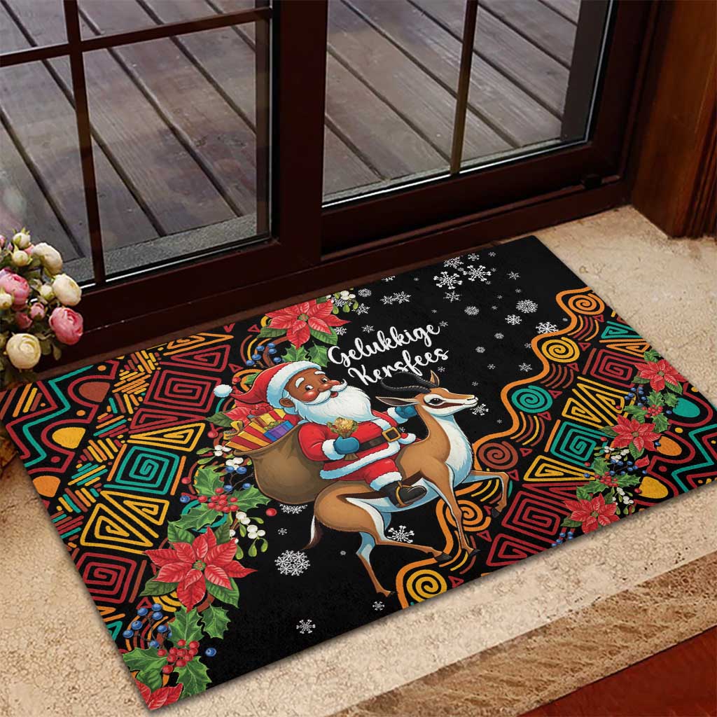 South Africa Christmas Rubber Doormat Black Santa Claus Riding Springbok - Wonder Print Shop