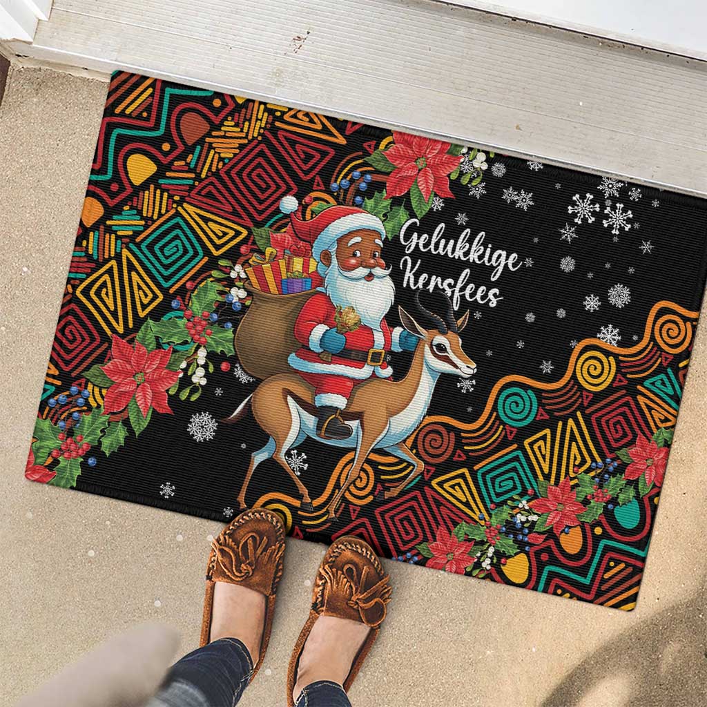 South Africa Christmas Rubber Doormat Black Santa Claus Riding Springbok - Wonder Print Shop
