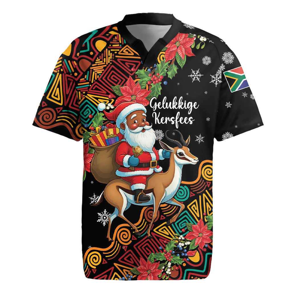 South Africa Christmas Rugby Jersey Black Santa Claus Riding Springbok - Wonder Print Shop