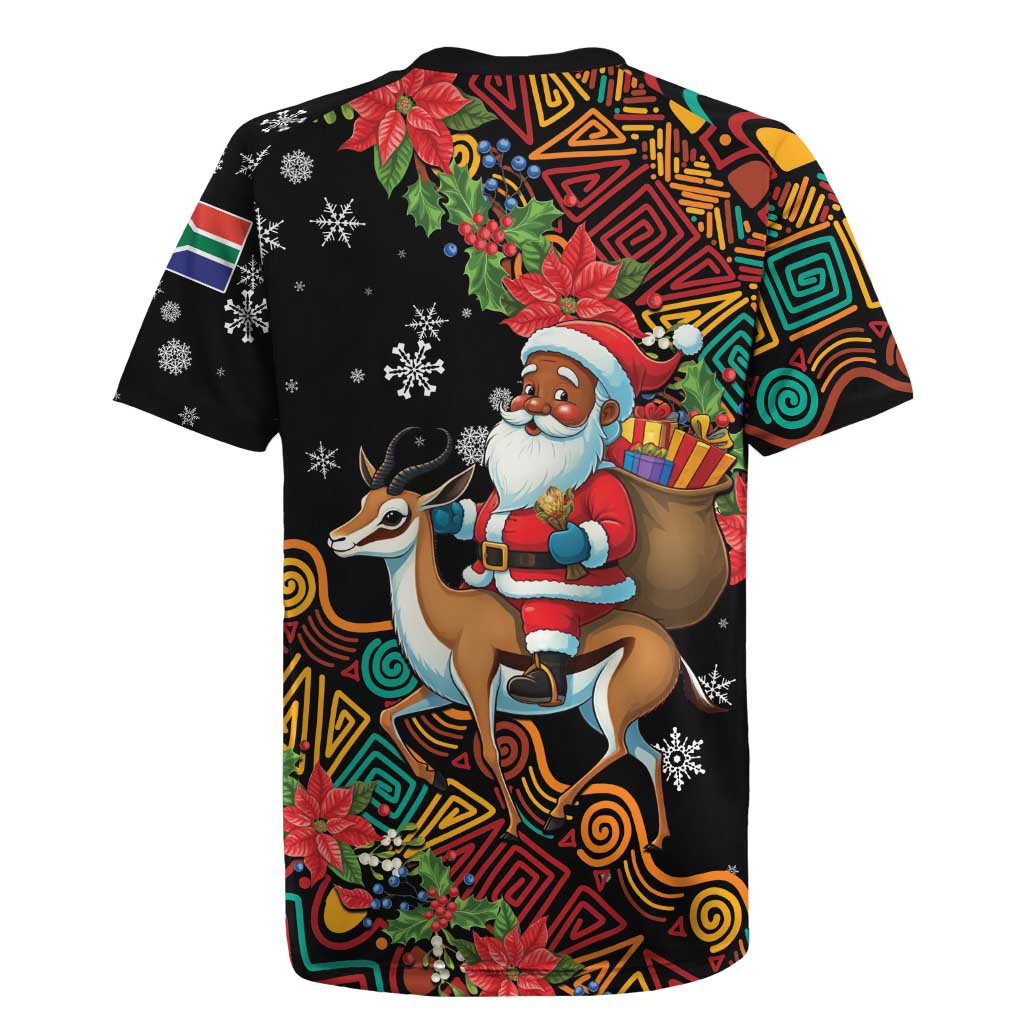 South Africa Christmas Rugby Jersey Black Santa Claus Riding Springbok - Wonder Print Shop